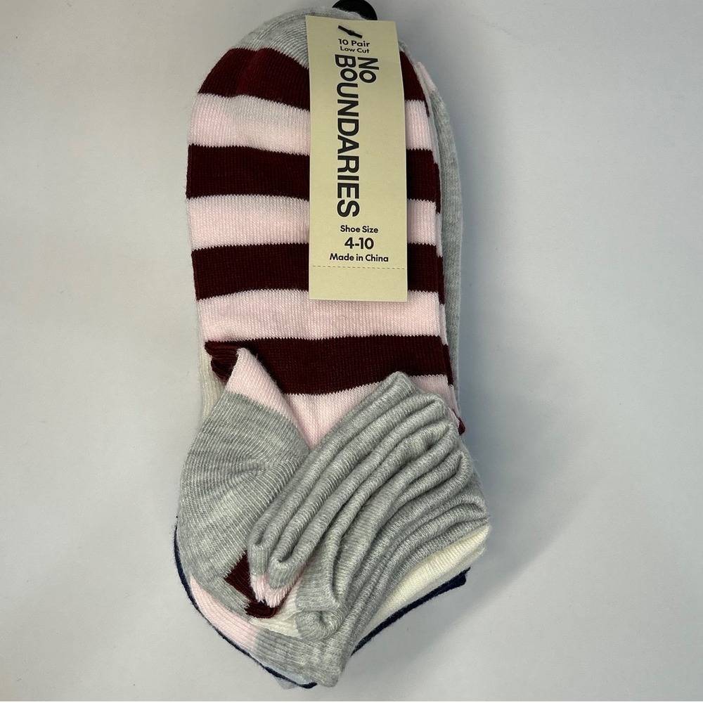 No Boundaries Womens 10 Pair Low Cut Socks Multi Color Stripes Dots Size 4-10